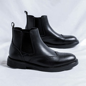 Ανδρικές μπότες Brogue Wedding Party Short Slip on Ankle Casual Vintage Classics ρετρό δερμάτινες μπότες