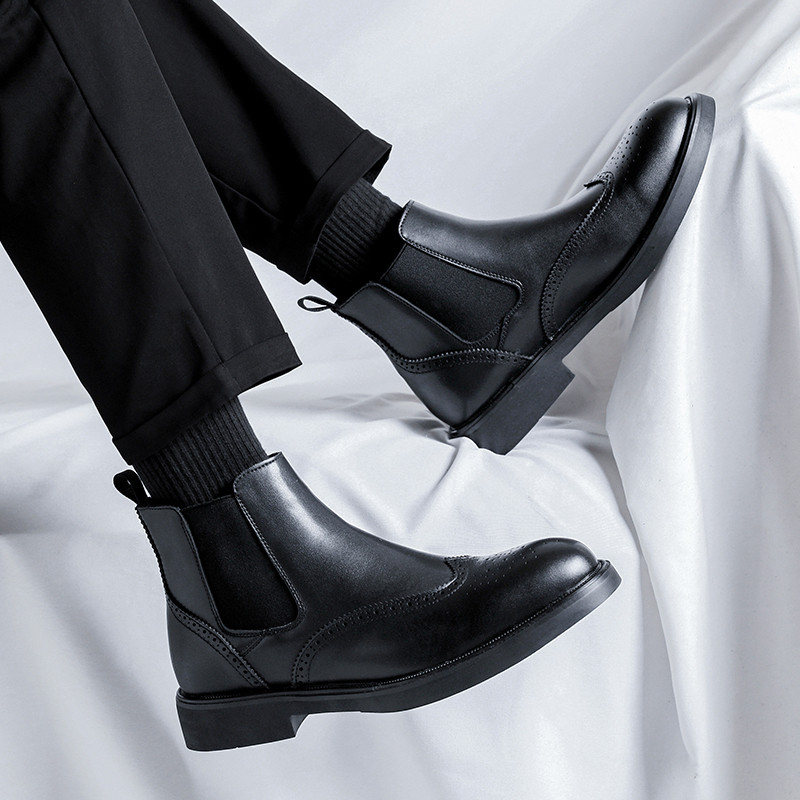 Ανδρικές μπότες Brogue Wedding Party Short Slip on Ankle Casual Vintage Classics ρετρό δερμάτινες μπότες