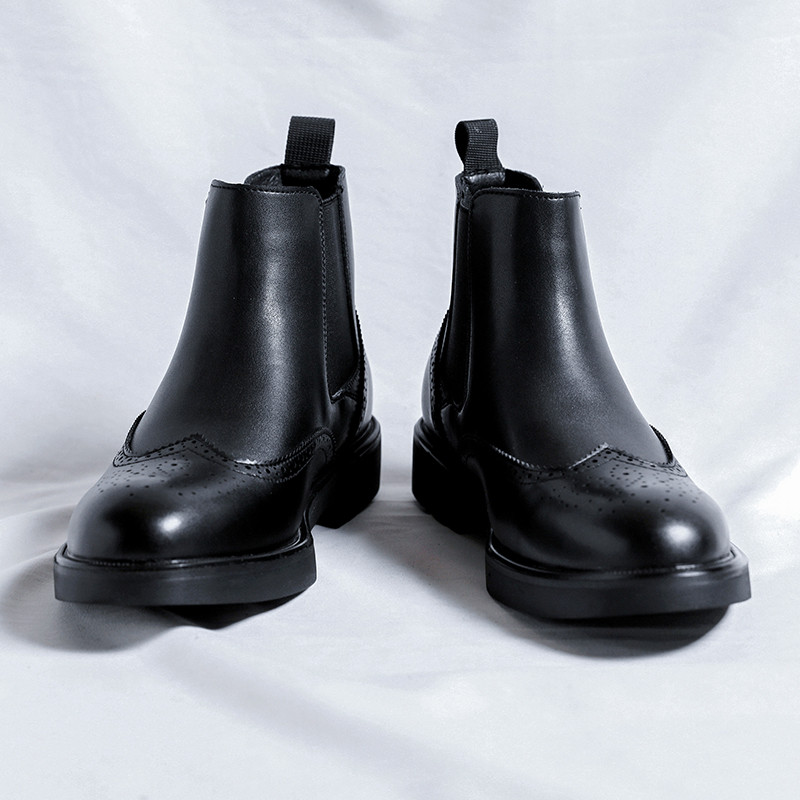 Ανδρικές μπότες Brogue Wedding Party Short Slip on Ankle Casual Vintage Classics ρετρό δερμάτινες μπότες