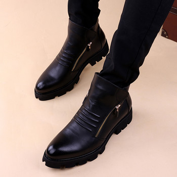 мъжки ежедневни ботуши на платформа обувки от кожа черни модерни челси ботуши готини есен зима глезени обувки парти абитуриентски обувки