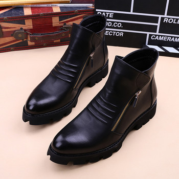 мъжки ежедневни ботуши на платформа обувки от кожа черни модерни челси ботуши готини есен зима глезени обувки парти абитуриентски обувки