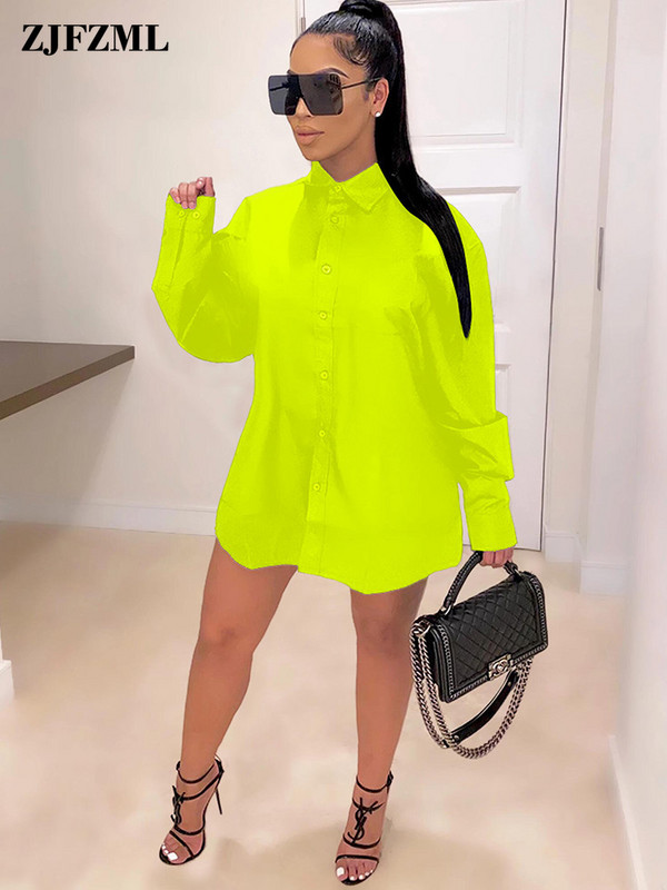 Rochie bluză cu imprimeu cu litere verde fluorescent pentru femei, sexy, cu guler răsturnat, rochie cămașă cu mânecă lungă, cu nasturi în sus Rochii largi