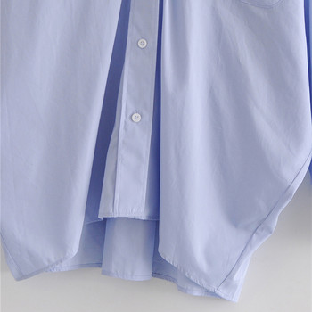Дамска широка блуза с големи размери Дамска риза Ежедневна дамска офис дамска мека синя риза с дълъг ръкав Дамска дамска елегантна блуза Топове Blusas