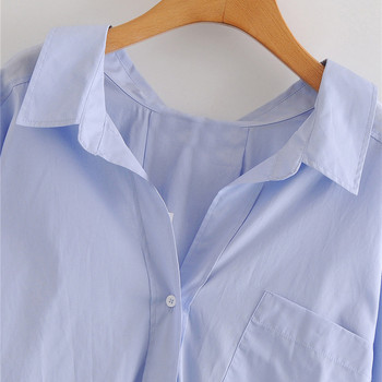 Дамска широка блуза с големи размери Дамска риза Ежедневна дамска офис дамска мека синя риза с дълъг ръкав Дамска дамска елегантна блуза Топове Blusas