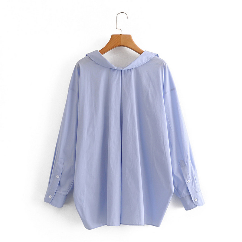 Γυναικεία φαρδιά μπλούζα oversize Γυναικεία πουκάμισο με μακρυμάνικο γραφείο Γυναικείο απαλό μπλε πουκάμισο Γυναικεία κομψή μπλούζα μπλούζα