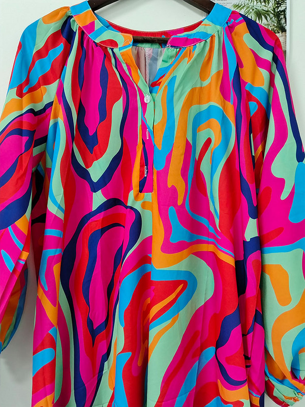 Rochii lungi boho supradimensionate femei elegante retro Harajuku cu mâneci lungi cu decolteu în V Rochie maxi cu imprimeu lejer lejer Rochie boemă de plajă