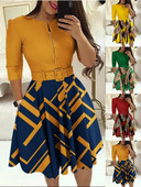 Rochii cu mânecă lungă în stil moda pentru femei 2023 toamnă/iarnă rochie cu curea imprimată cu gât rotund Rochie elegantă pentru damă de birou S-3XL