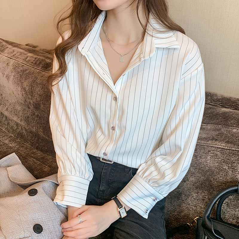 Μόδα Γυναικείες Μπλούζες Φθινοπωρινά μακρυμάνικα Γυναικεία Πουκάμισα Ριγέ Μπλούζα Εργασίας Γραφείου Γυναικεία Μπλούζες Ρετρό Επαγγελματικά Ενδύματα 10688