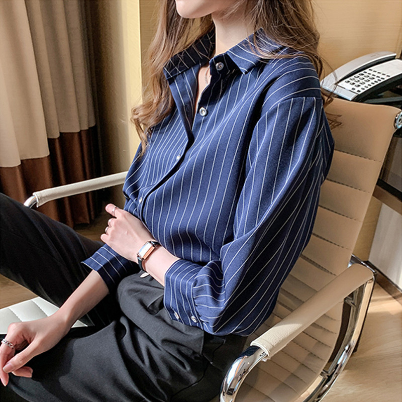 Μόδα Γυναικείες Μπλούζες Φθινοπωρινά μακρυμάνικα Γυναικεία Πουκάμισα Ριγέ Μπλούζα Εργασίας Γραφείου Γυναικεία Μπλούζες Ρετρό Επαγγελματικά Ενδύματα 10688