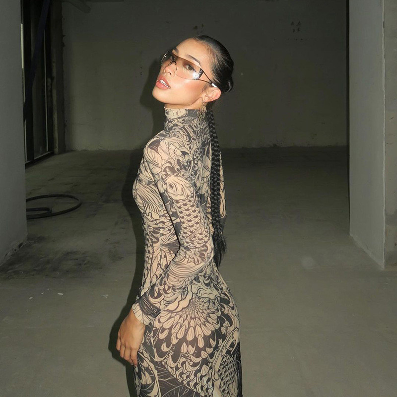 Gtpdpllt Vintage marginta Sexy Meh Suknele Rudens permatomas Ilgomis rankovėmis Maxi Suknelės Moterims 2023 Streetwear Y2k drabužiai