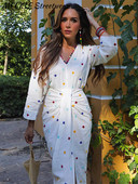 Κέντημα Midi Γυναικείο φόρεμα Κομψό πλισέ, μακρυμάνικο γυναικείο φορέματα 2023 Split Slim Hip Package Club Party Lady Robe