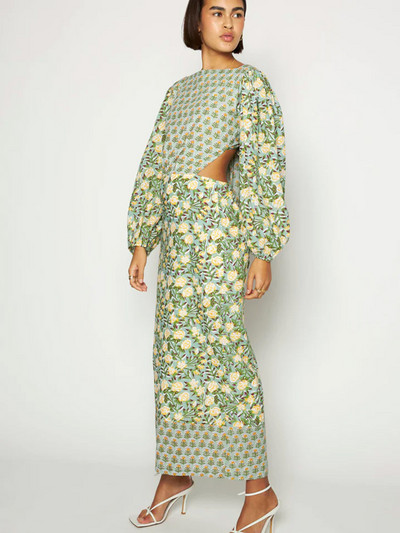 Εκτύπωση Floral μακρυμάνικο γυναικείο φόρεμα 2023 Καλοκαιρινό ψηλόμεσο φιόγκο Vestidos σπαστό εξώπλατο γυναικεία φορέματα παραλίας