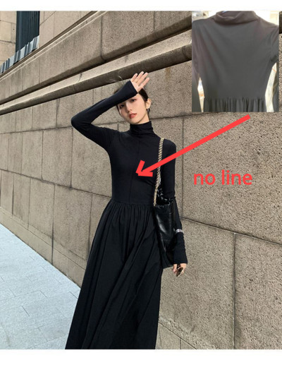 Rochie de toamnă în stil coreean cu gât înalt Rochie midi pliată elegantă femei elegantă cu mânecă lungă pentru navetă, simplă, subțire, rochie de lucru de birou