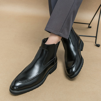 Зимни ръчно изработени мъжки модни бизнес кожени ботуши Луксозни боти до глезена Ежедневни офис обувки Мъжки оригинални дизайнерски ботуши Челси
