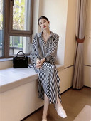 Haljine za žene 2023, novo proljeće i jesen, LASOBNE duge haljine na pruge, ulična odjeća s dugim rukavima, korejska modna ženska odjeća, ogrtač