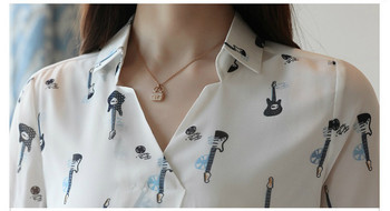 Нова мода Пълни дамски блузи с принт Шифонени дамски ризи с дълъг ръкав Блуза с голям размер Дамски горнища Дамски офисни горнища 5111 50