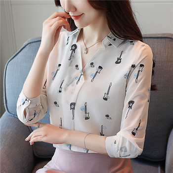 Нова мода Пълни дамски блузи с принт Шифонени дамски ризи с дълъг ръкав Блуза с голям размер Дамски горнища Дамски офисни горнища 5111 50