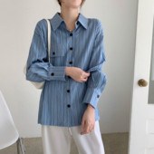 Jesen 2022. Bluze s plavim prugama, modna šifonska košulja, ležerna široka košulja s otvorenim ovratnikom na kopčanje, ženske majice Blusas 17411