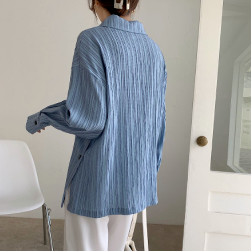 Jesen 2022. Bluze s plavim prugama, modna šifonska košulja, ležerna široka košulja s otvorenim ovratnikom na kopčanje, ženske majice Blusas 17411