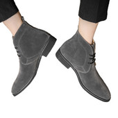 Νέες ανδρικές κοντές μπότες Chelsea σε καφέ μπλοκ κορδόνια με στρογγυλά δάχτυλα Flock Gingham Business Vintage Χειροποίητες μπότες Δωρεάν αποστολή Μεγάλο μέγεθος