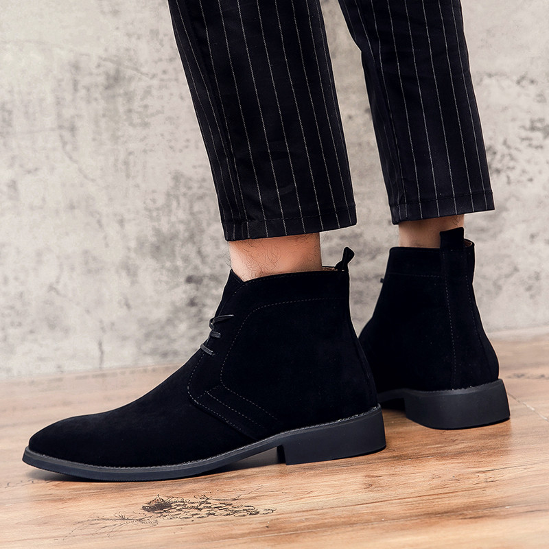 Νέες ανδρικές κοντές μπότες Chelsea σε καφέ μπλοκ κορδόνια με στρογγυλά δάχτυλα Flock Gingham Business Vintage Χειροποίητες μπότες Δωρεάν αποστολή Μεγάλο μέγεθος