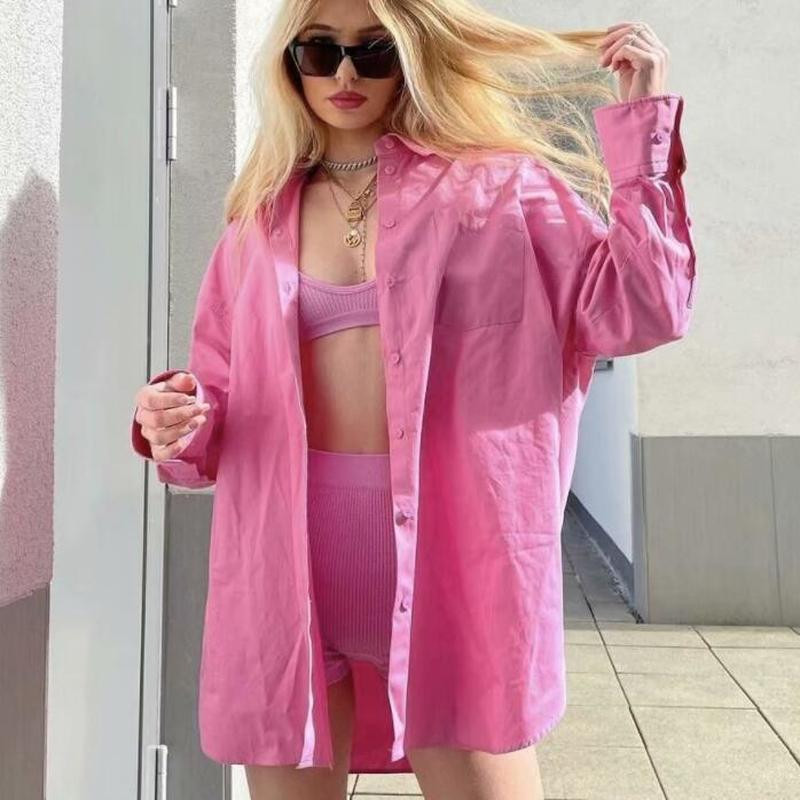 Μόδα 2022 Γυναικεία 100% βαμβακερά πουκάμισα Γυναικεία μακρυμάνικη μπλούζα μονόχρωμη μπλούζα Chemise Νέες καθημερινές μπλούζες Chic 18507