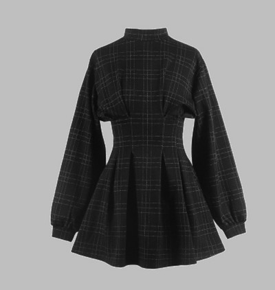 Gothic Suknelė Gothic Harajuku Vintage Plaid Wrap Balck Mini Suknelė Retro klostuota Punk Ilgomis Rankovėmis Tamsiai Emo Estetinis Kpop