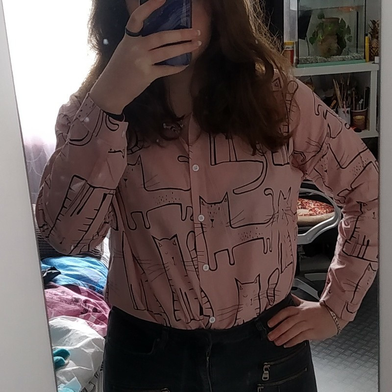 2023, primăvară, modă ocazională, epocă, toamnă, cămăși cu mânecă lungă, cămașă drăguță cu imprimeu de pisici, bluze largi pentru femei, topuri pentru femei