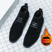 2023 m. žiema medvilniniai vyriški zomšiniai odiniai batai Madingi kulkšnies batai Britų stiliaus Chelsea Booots vyriški gražūs suknelės batai