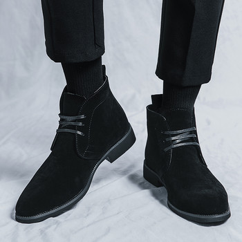 2023 Зима Добавяне на памучни мъжки велурени кожени ботуши Модни ботуши до глезена Британски стил Ботуши Челси Мъжки красиви обувки