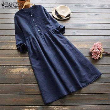 Vintage γυναικείο κέντημα Sundress ZANZEA Casual μονόχρωμο πουκάμισο μακρυμάνικο Midi Vestidos γυναικεία ρόμπα oversized