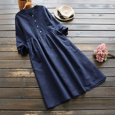 Vintage γυναικείο κέντημα Sundress ZANZEA Casual μονόχρωμο πουκάμισο μακρυμάνικο Midi Vestidos γυναικεία ρόμπα oversized