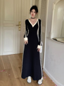 Dámske šaty s francúzskym pruhovaným výstrihom do V s dlhým rukávom, jesenné oblečenie, vintage župan, ležérne voľné šaty, kórejská móda, vestidos de fiesta