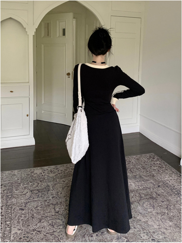 Dámske šaty s francúzskym pruhovaným výstrihom do V s dlhým rukávom, jesenné oblečenie, vintage župan, ležérne voľné šaty, kórejská móda, vestidos de fiesta