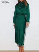 Dámske spoločenské dlhé šaty s áčkovým strihom, módne jesenné nové vysoko kvalitné saténové dlhé šaty s voľným strihom, elegantné dámske večerné šaty