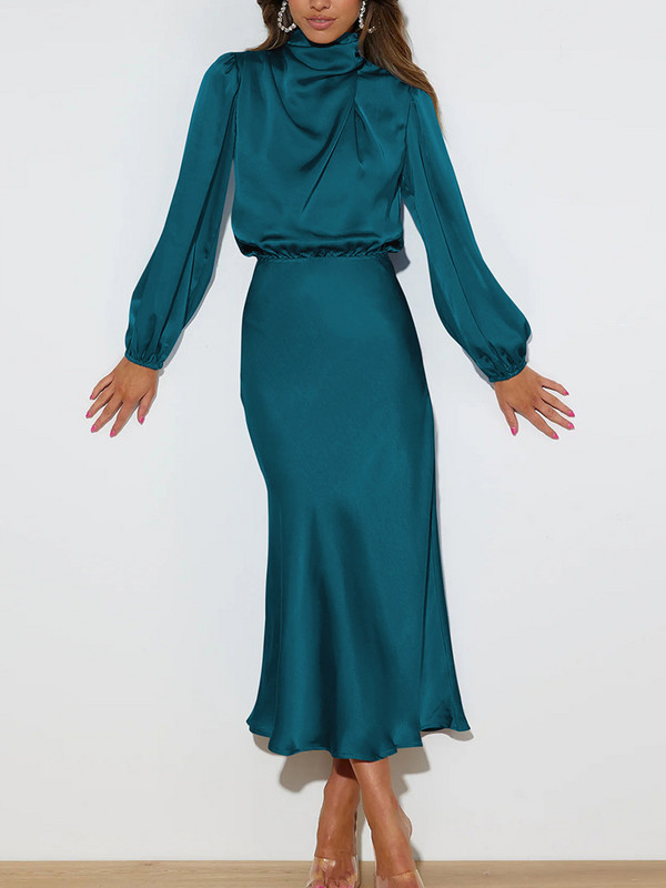 Dámske spoločenské dlhé šaty s áčkovým strihom, módne jesenné nové vysoko kvalitné saténové dlhé šaty s voľným strihom, elegantné dámske večerné šaty