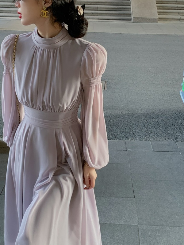 Prancūziško stiliaus elegantiška vakarinio vakarėlio midi suknelės, moteriškos 2023 m. vasaros ilgomis rankovėmis, madinga išleistuvių išleistuvių moteriška elegantiška vintažinė violetinė suknelė