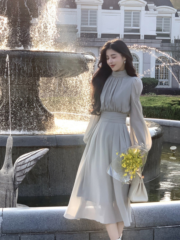 Prancūziško stiliaus elegantiška vakarinio vakarėlio midi suknelės, moteriškos 2023 m. vasaros ilgomis rankovėmis, madinga išleistuvių išleistuvių moteriška elegantiška vintažinė violetinė suknelė