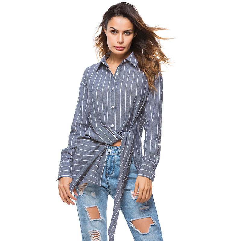 Γυναικείο ριγέ πουκάμισο μπλούζα τουνίκ Μπλούζα πέτο ριγέ μακρυμάνικο πουκάμισο εργασίας Γυναικεία μπλουζάκια γραφείου Femme Blusas μακρύ πουκάμισο για γυναίκες