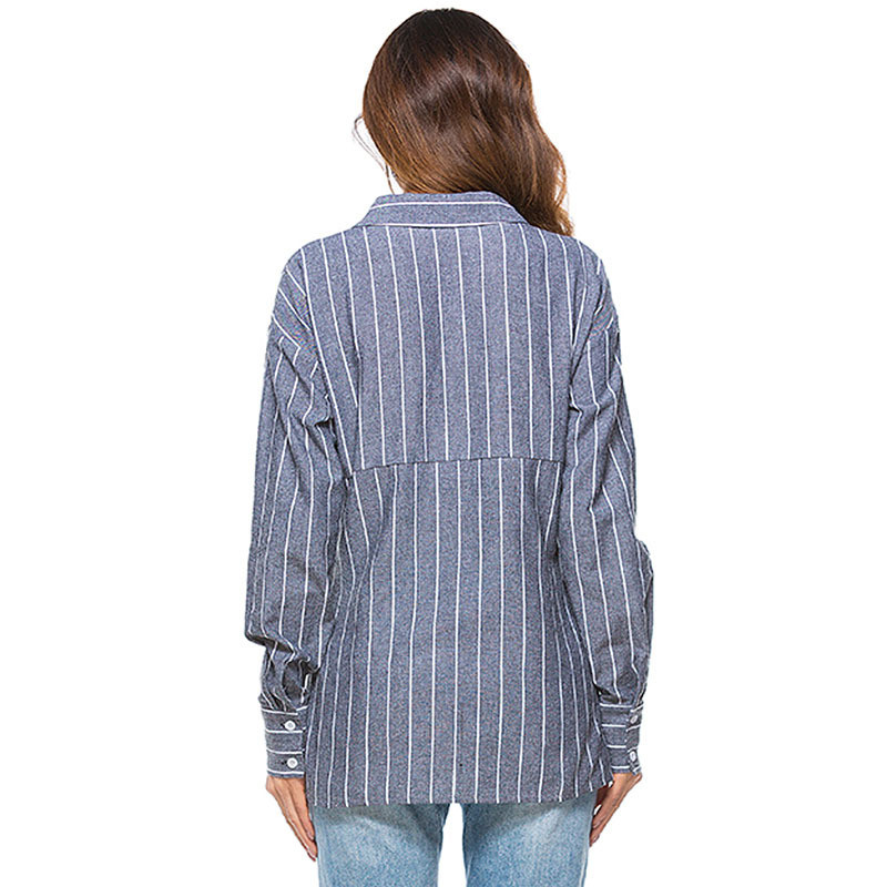 Γυναικείο ριγέ πουκάμισο μπλούζα τουνίκ Μπλούζα πέτο ριγέ μακρυμάνικο πουκάμισο εργασίας Γυναικεία μπλουζάκια γραφείου Femme Blusas μακρύ πουκάμισο για γυναίκες