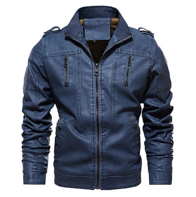 Muška zimska luksuzna kožna jakna od flisa s patentnim zatvaračem, kaputi, uski kroj, motociklistička kožna jakna, samostojeći ovratnik jaqueta de couro