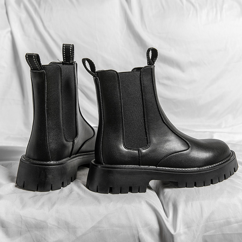 Ανδρικές μπότες Chelsea Casual Printing κοντά ρετρό παπούτσια στον αστράγαλο Βίντατζ μαύρες δερμάτινες μπότες μεσαίας κοπής