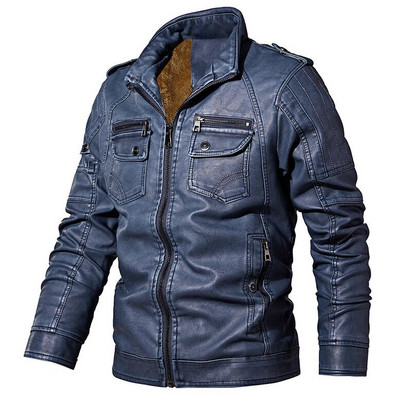 Muške zimske kožne jakne Jesenske poslovne ležerne kapute od debljeg flisa Muška modna odjeća za motocikle Kožna jakna