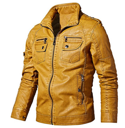 Muške zimske kožne jakne Jesenske poslovne ležerne kapute od debljeg flisa Muška modna odjeća za motocikle Kožna jakna