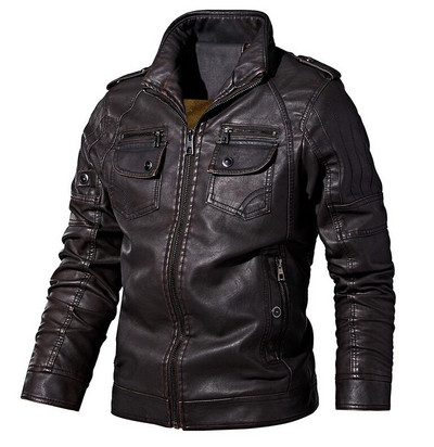 Muške zimske kožne jakne Jesenske poslovne ležerne kapute od debljeg flisa Muška modna odjeća za motocikle Kožna jakna