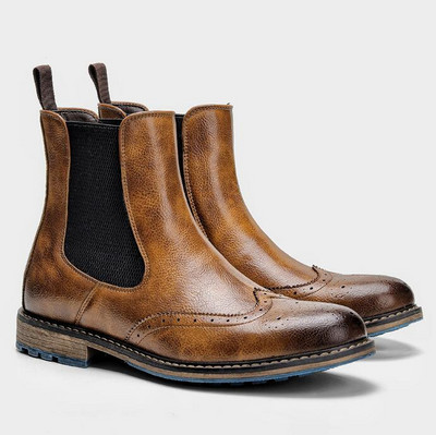 Botine de epocă pentru bărbați Chelsea Boot cu cizme Brock sculptate pentru bărbați D497