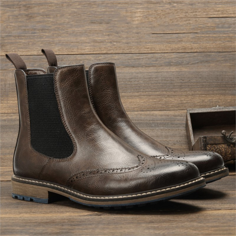 Botine de epocă pentru bărbați Chelsea Boot cu cizme Brock sculptate pentru bărbați D497