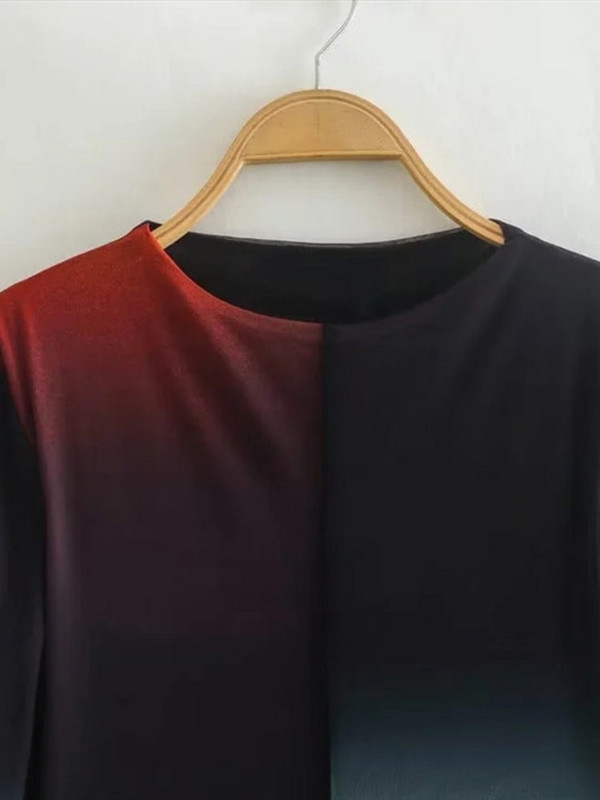 Moterų marlė Kaklaraištis dažoma ilga suknelė madinga kontrasto spalva ilgomis rankovėmis su kaklu 2023 m. pavasario prašmatnios asmenybės gatvės suknelės