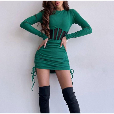 Mini rochie sexy din plasă pentru femei, scobită, cu decolteu în formă de dantelă, cu mânecă lungă, rochii pentru femei, primăvară vară 2023