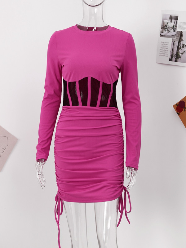 Mini rochie sexy din plasă pentru femei, scobită, cu decolteu în formă de dantelă, cu mânecă lungă, rochii pentru femei, primăvară vară 2023